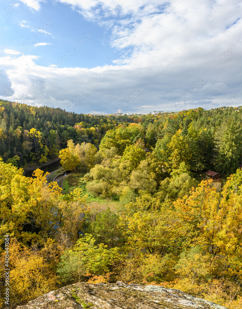 view into valley of river Mze near city Stribro in early autumn