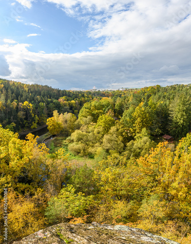 view into valley of river Mze near city Stribro in early autumn