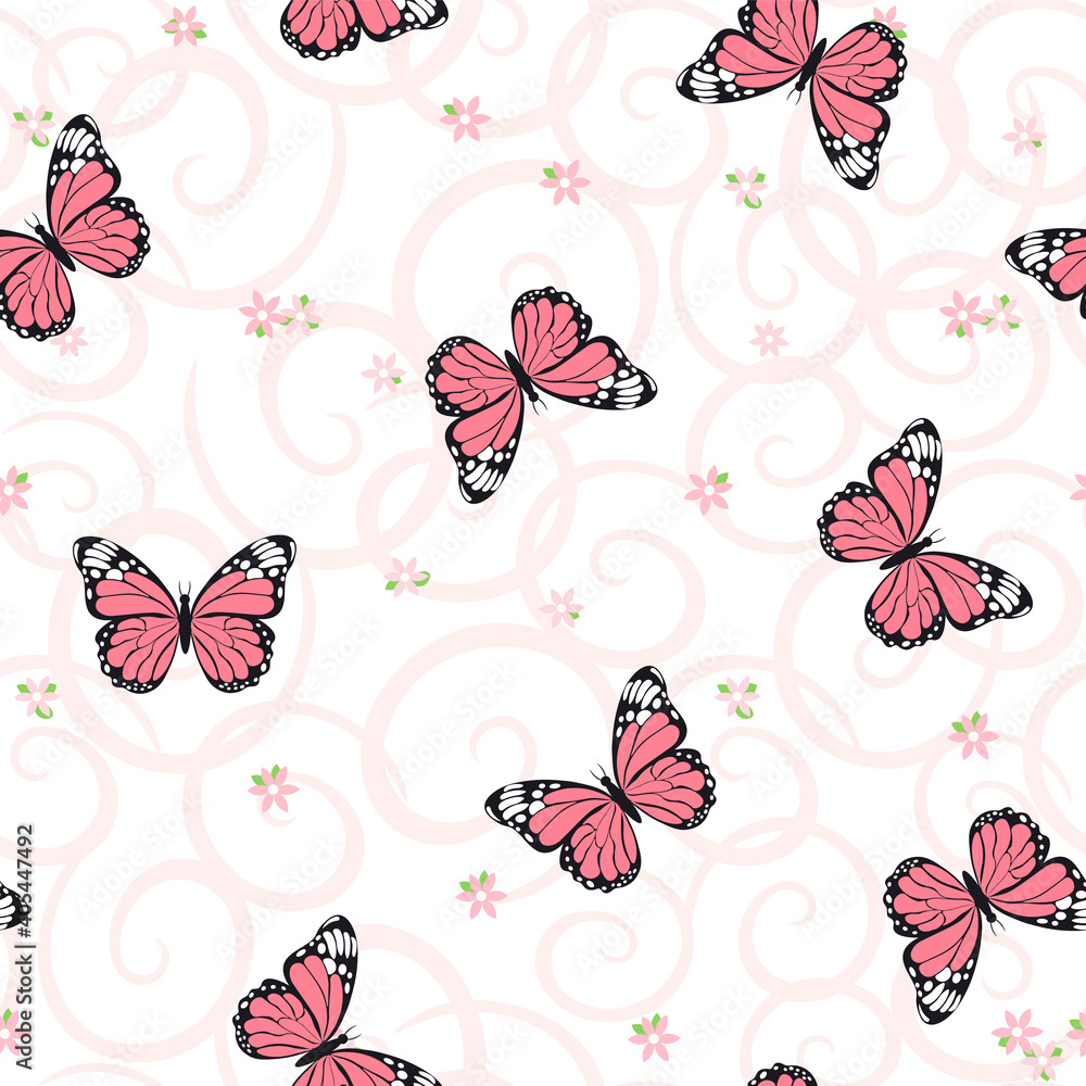 Vector background with butterflies. Seamless pattern of colorful butterflies.