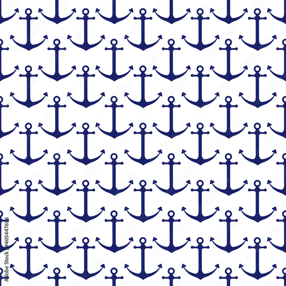 Anchor seamless pattern on white background. Vector illustration.
