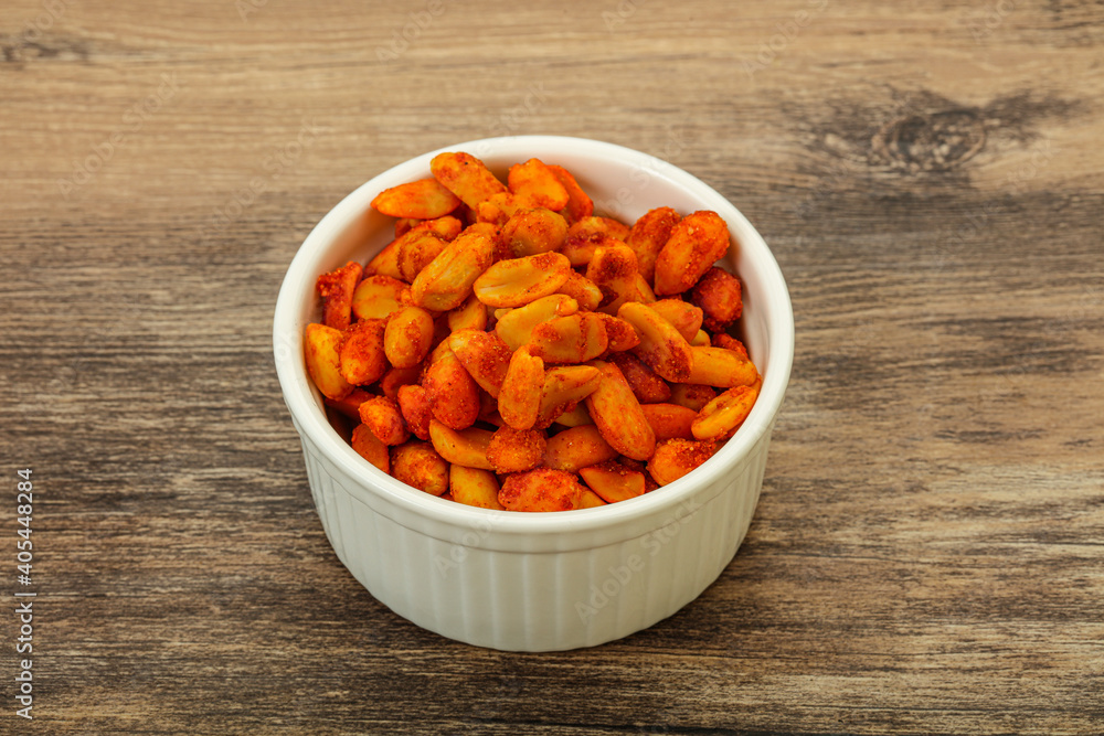 Chili peanut snack in the bowl