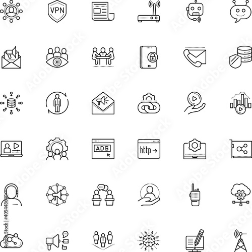 communication vector icon set such as: leader, revenue, pointer, wheel, http, secretary, industrial, direction, frequency, ux, broadband, desktop, ad, press, quality, png, gateway, military, movie