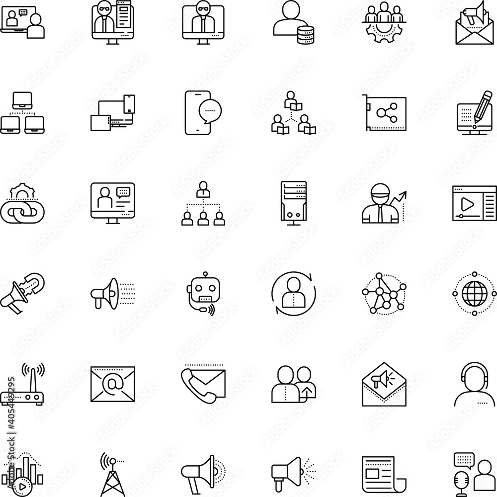 communication vector icon set such as: success, announce, learner, student, asynchronous learning, headlines, window, building, world, scale, authority, magnet, pad, spread, career, artificial