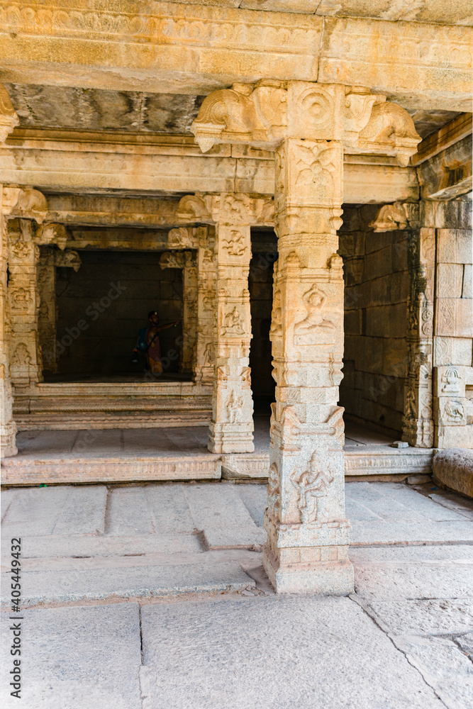 Ornamental granite columns in Temple complex in desert valley of Hampi, Architecture, Ancient, Travel, adventure, landscape, India, Karnataka, Hampi Ornamental granite columns in Temple complex in desert valley of Hampi, Architecture, Ancient, Travel, adventure, landscape, India, Karnataka, Hampi