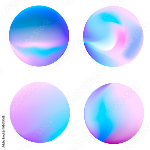 Set of round Gradient. Multicolor blue Sphere. Modern abstract background texture. Template for design. Isolated objects. Vector