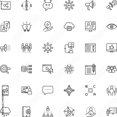 communication vector icon set such as: analytics, key, loud, interaction, interpreter, profile, face, check, inspiration, safety, dialog, anatomy, special, padlock, manager, brainstorm, creativity