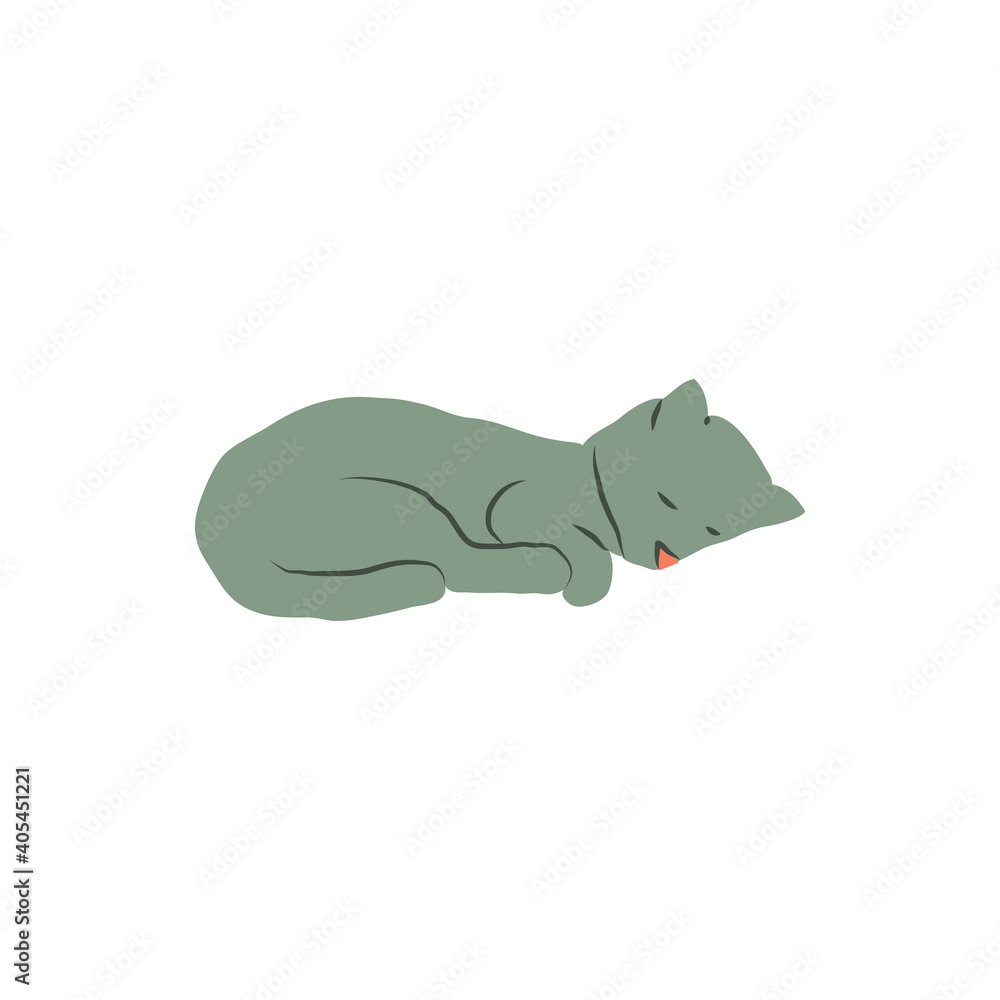 Cosy hand drawn cat. Sleeping, lying. Vector illustration. Editable lines. Colored. Cosy hand drawn cat. Sleeping, lying. Vector illustration. Editable lines. Colored.
