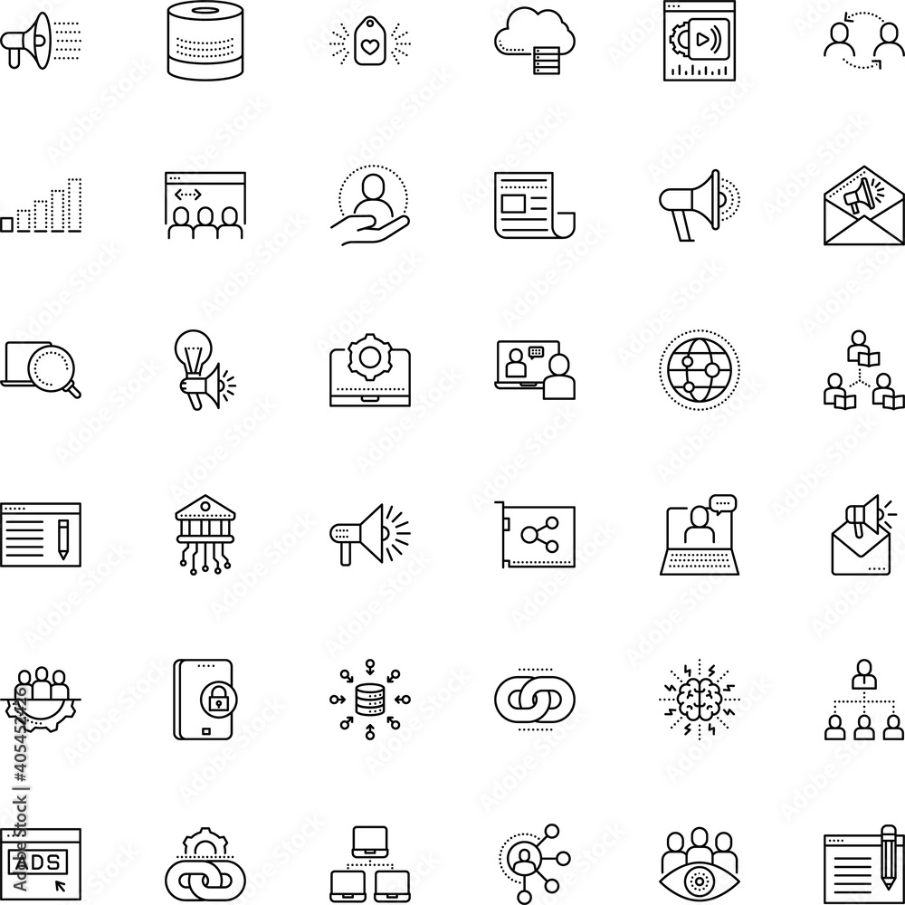 Fototapeta premium communication vector icon set such as: lecture, component, data aggregation, finance, email, banking, seminar, lock, university, newspaper, agitation, e-learning, and, wireframe, net, love, male