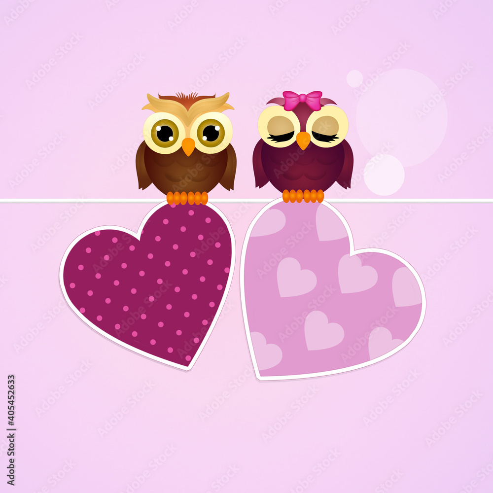 Fototapeta premium owls with hearts