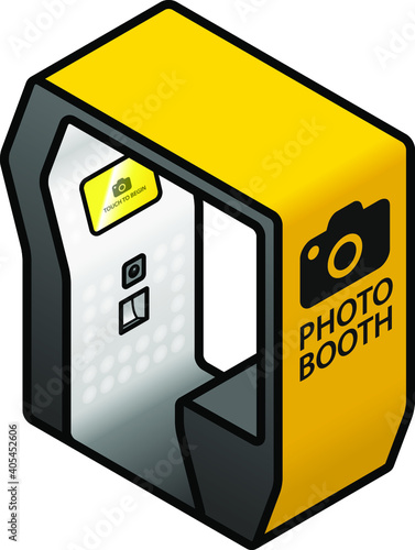 A bright yellow digital photo booth with a touchscreen.