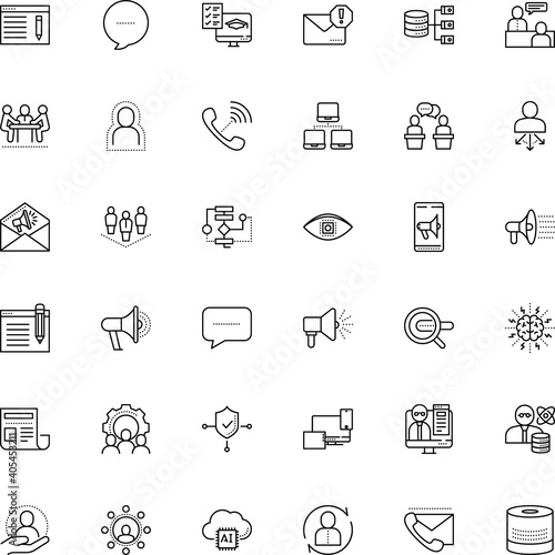 communication vector icon set such as: sticker, recruitment, behaviour, scientist, special, undesirable, flow, council, communicate, poster, recognition, relations, affiliate marketing, female