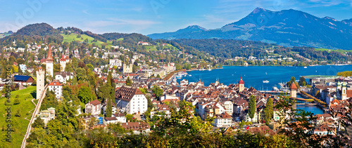City and lake of Luzern panoramic view from the hill © xbrchx