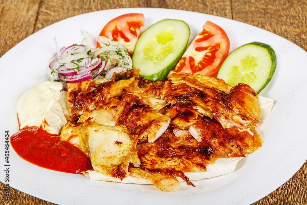 Doner in the plate with meat