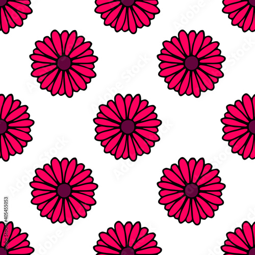 Seamless vector illustration with monochrome flowers on a white background.