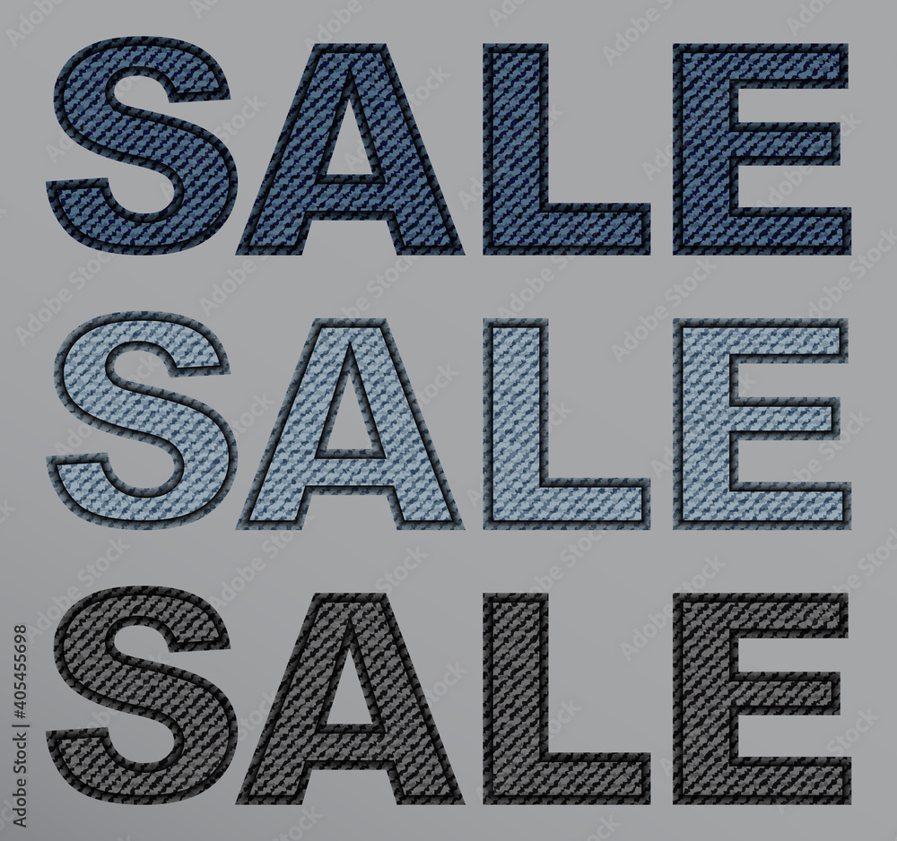 Denim lettering SALE in blue and black colors Denim lettering SALE in blue and black colors
