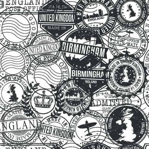 Wallpaper Mural Birmingham England Stamps Background. City Stamp Vector Art. Postal Passport Travel. Design Set Pattern. Torontodigital.ca