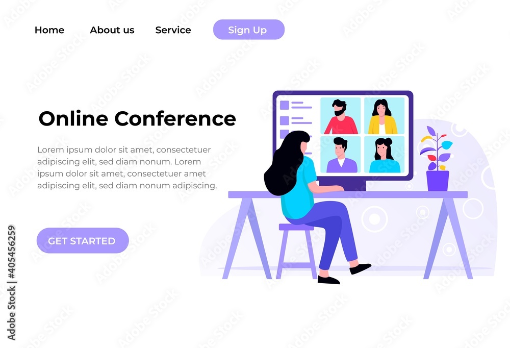 Unique Modern flat design concept of Online Conference for website and mobile website. Landing page template. Easy to edit and customize. Vector illustration
