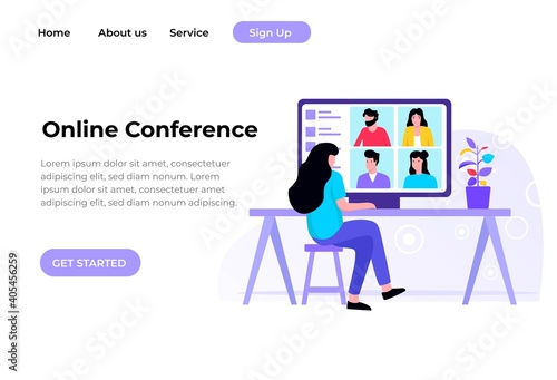 Unique Modern flat design concept of Online Conference for website and mobile website. Landing page template. Easy to edit and customize. Vector illustration
