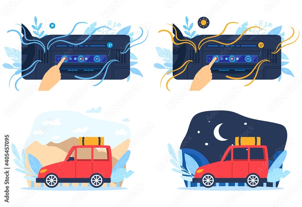 Car air conditioner vector illustration set. Cartoon flat human hand controlling temperature conditions inside auto car, using buttons digital dashboard, air conditioned automobiles isolated on white Stock Vector | Adobe Stock Car air conditioner vector illustration set. Cartoon flat human hand controlling temperature conditions inside auto car, using buttons digital dashboard, air conditioned automobiles isolated on white Stock Vector | Adobe Stock