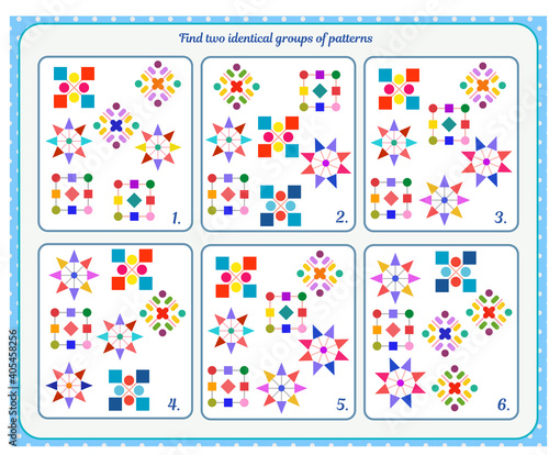  A game for children. Development of attention. Find two identical groups of patterns