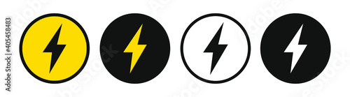 Thunder, electric power logo design element. Energy and thunder electricity symbol concept. Lightning bolt sign in the circle. Flash emblem template. Vector illustration.