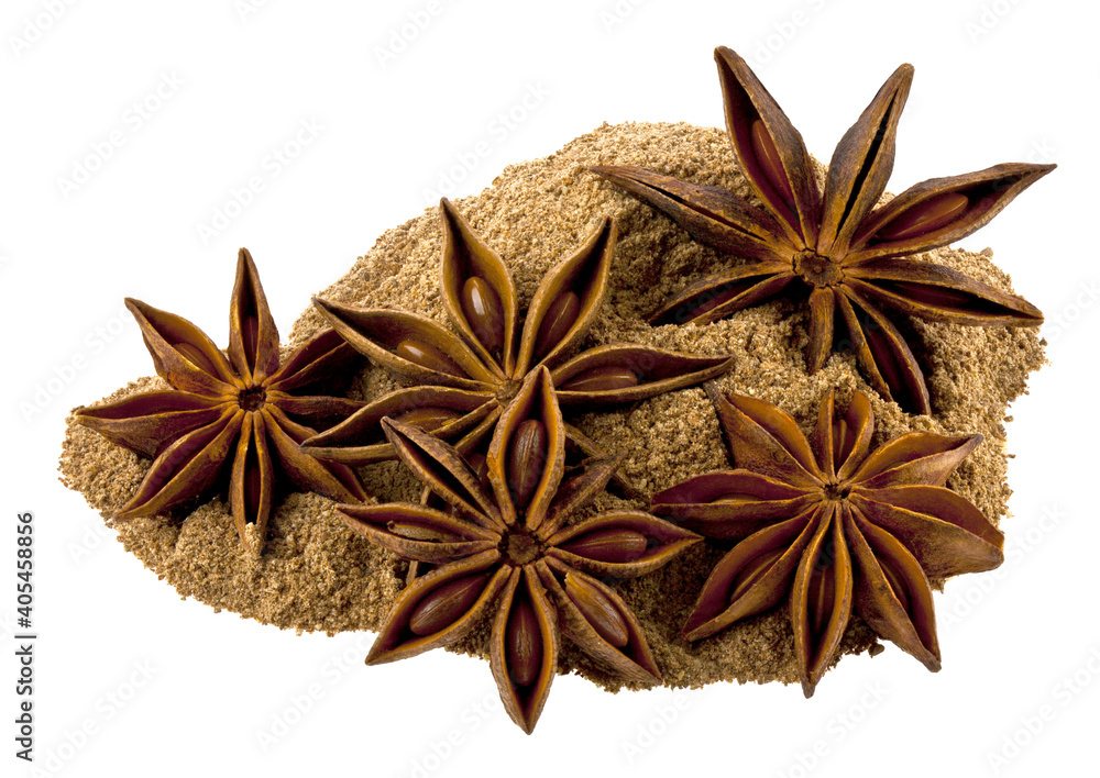 Anise and cinnamon stars isolated on white. Anise and cinnamon stars isolated on white.