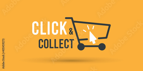 Click and collect store cart sign. Vector illustration