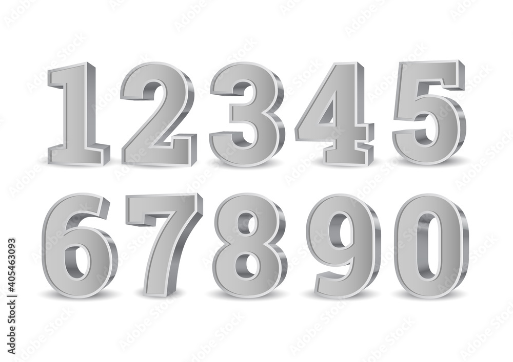 Silver 3d numbers. Symbol set. Vector illustration Silver 3d numbers. Symbol set. Vector illustration
