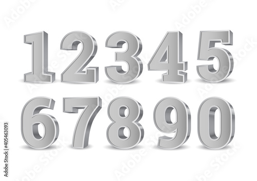 Silver 3d numbers. Symbol set. Vector illustration
