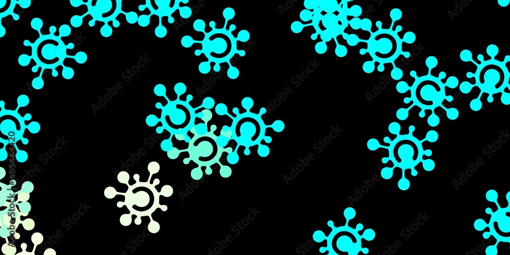 Dark blue, green vector pattern with coronavirus elements.