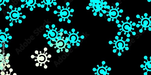 Dark blue, green vector pattern with coronavirus elements.