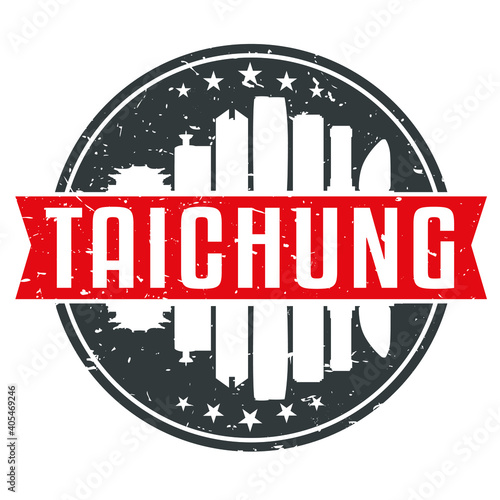 Taichung, North District, Taichung City, Taiwan Round Travel Stamp. Icon Skyline City Design. Seal Tourism Vector Badge Illustration.