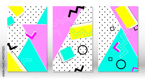 Set of memphis patterns. Abstract colorful fun background. Hipster style 80s-90s. Memphis elements.