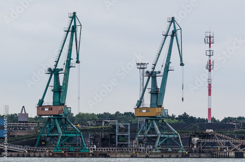 SEAPORT - Port cranes at the transshipment terminal 