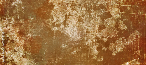 Old cracked walls rusty gold and metal, old rusty metal grunge texture can be used as a backdrop 