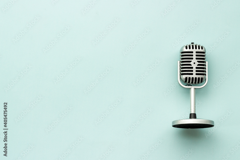 Flat lay of retro classic microphone with space for text Flat lay of retro classic microphone with space for text