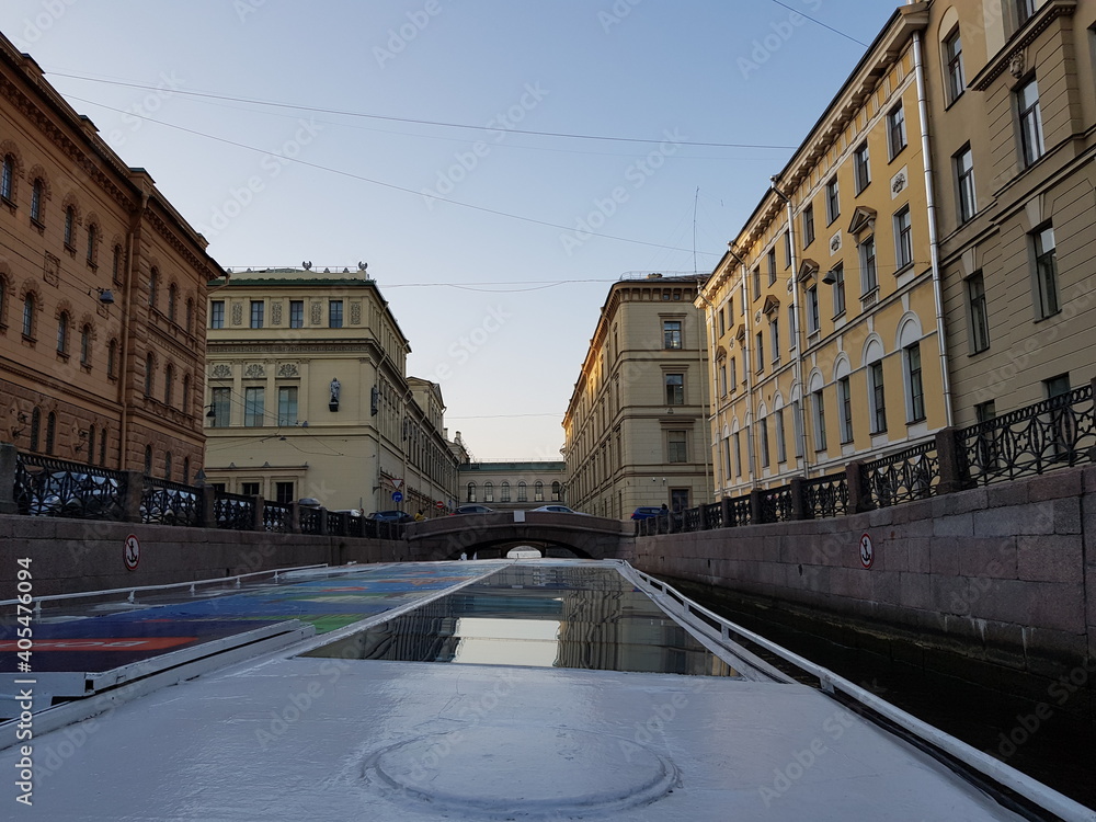 Canal view from the boat in the summer, Saint Petersburgh, Russia