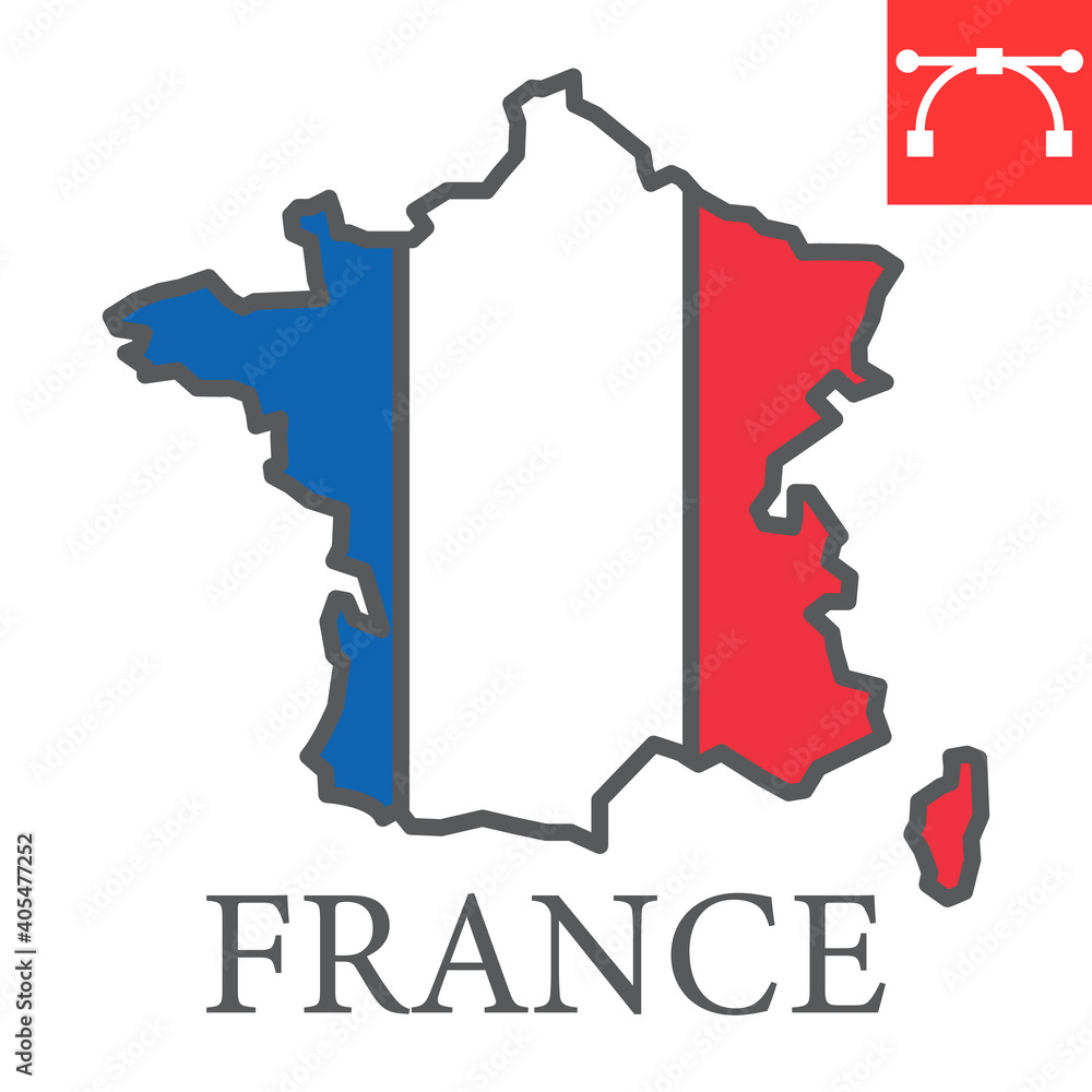 Map of France line icon, country and geography, france map flag sign vector graphics, editable stroke linear icon, eps 10.