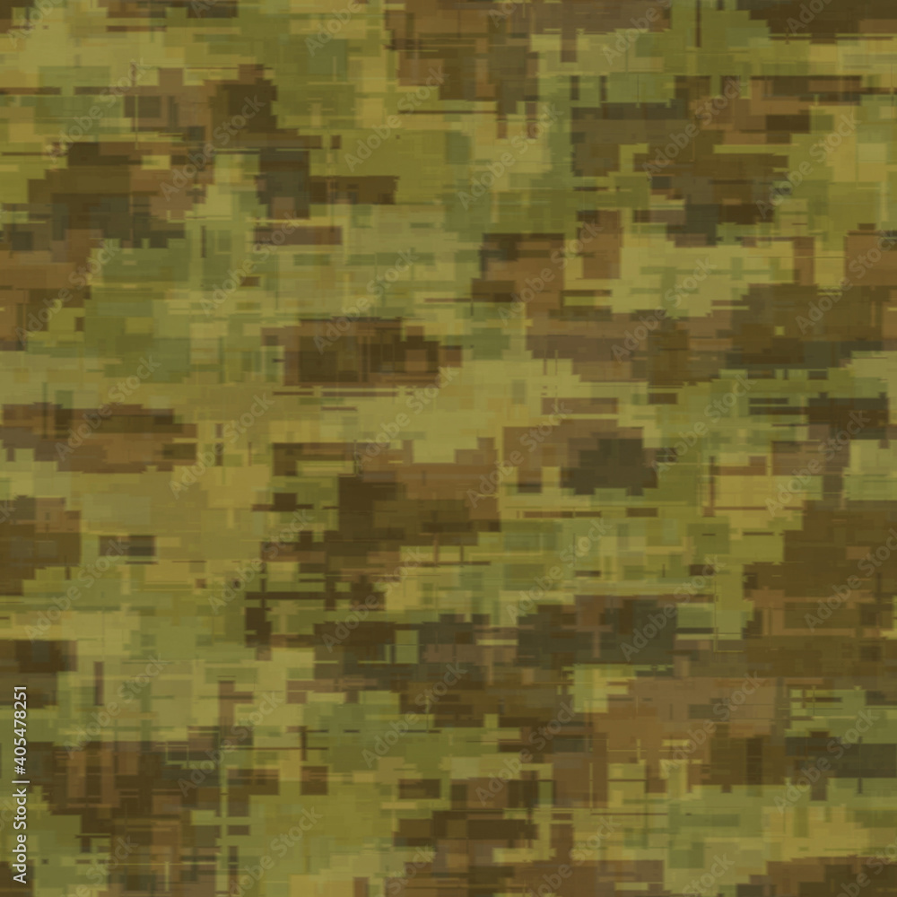 Green pixel camouflage texture. Seamless background.