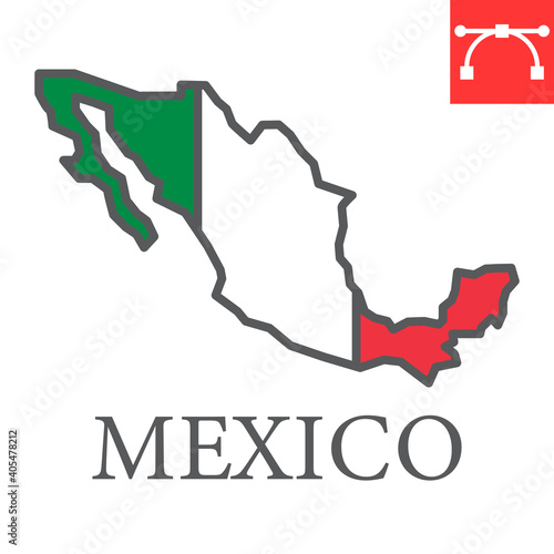 Map of Mexico color line icon, country and geography, mexico map flag sign vector graphics, editable stroke filled outline icon, eps 10.