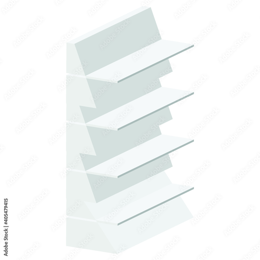 Long Blank Empty Showcase Display With Retail Shelves. Perspective View 3D. Illustration Isolated On White Background. Mock Up Template Ready For Your Design. Product Advertising. Vector EPS10 Long Blank Empty Showcase Display With Retail Shelves. Perspective View 3D. Illustration Isolated On White Background. Mock Up Template Ready For Your Design. Product Advertising. Vector EPS10