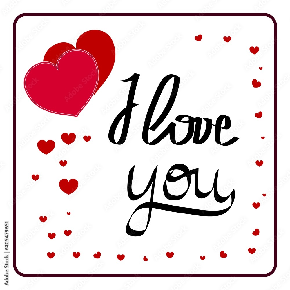 Heart and lettering I love you in square card Heart and lettering I love you in square card
