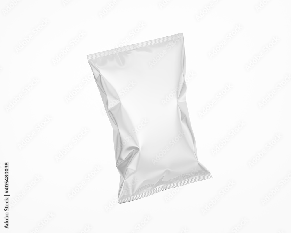 White Glossy Snack Package Mockup - 3D Render Isolated on White, Front View