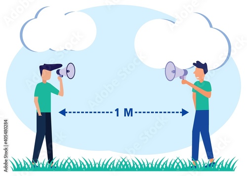 Illustration vector graphic cartoon character of Keep a distance of 1 meter