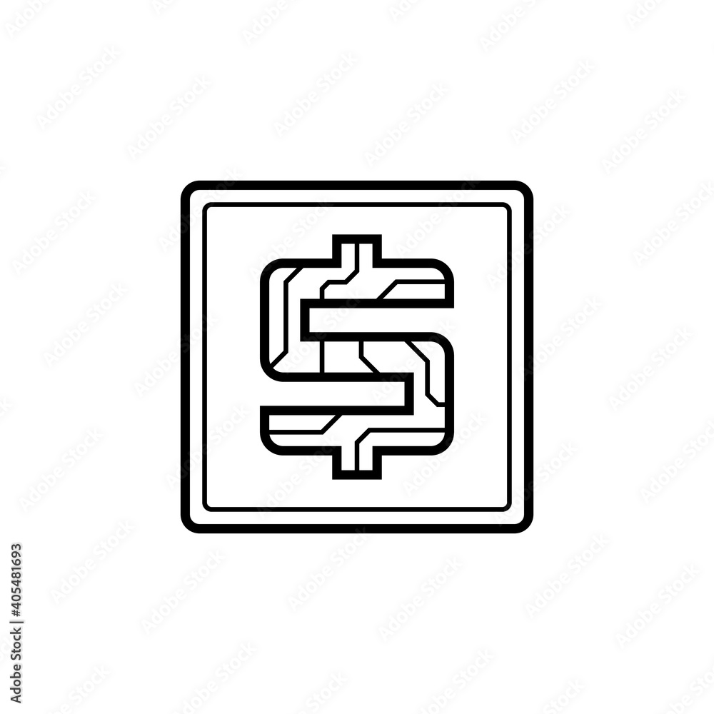 Digital currency USA dollar icon on isolated white background. Futuristic sign of digital currency with circuit board pattern. The electronic economy of the future. Vector illustration Digital currency USA dollar icon on isolated white background. Futuristic sign of digital currency with circuit board pattern. The electronic economy of the future. Vector illustration