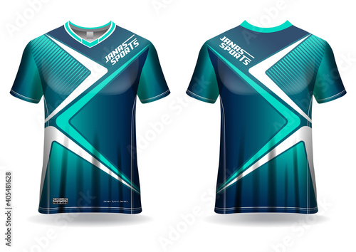 Jersey mockup. t-shirt sport design template for runner, uniform front and back view. tosca green color	