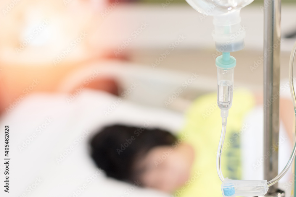 Asian diarrheas sick kid patient, child inpatient lying on hospital bed. Medical illness healthcare concept. Asian diarrheas sick kid patient, child inpatient lying on hospital bed. Medical illness healthcare concept.