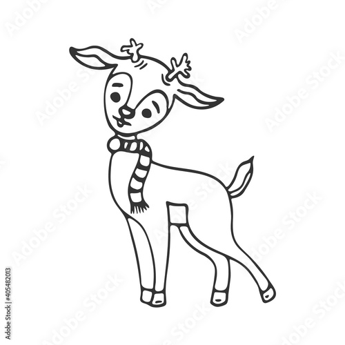 Hand-drawn cute deer.  Images isolated on white background.