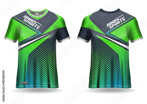 Jersey mockup. t-shirt sport design template for runner, uniform front and back view. green color	
