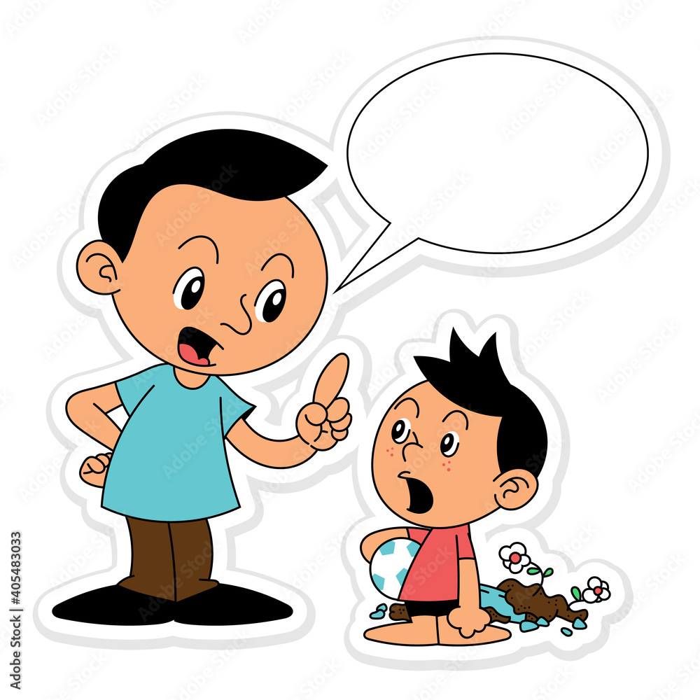 Father get angry with his Son, because broken the flower vase while playing a ball, best for sticker or decoration with Parenting education themes Father get angry with his Son, because broken the flower vase while playing a ball, best for sticker or decoration with Parenting education themes